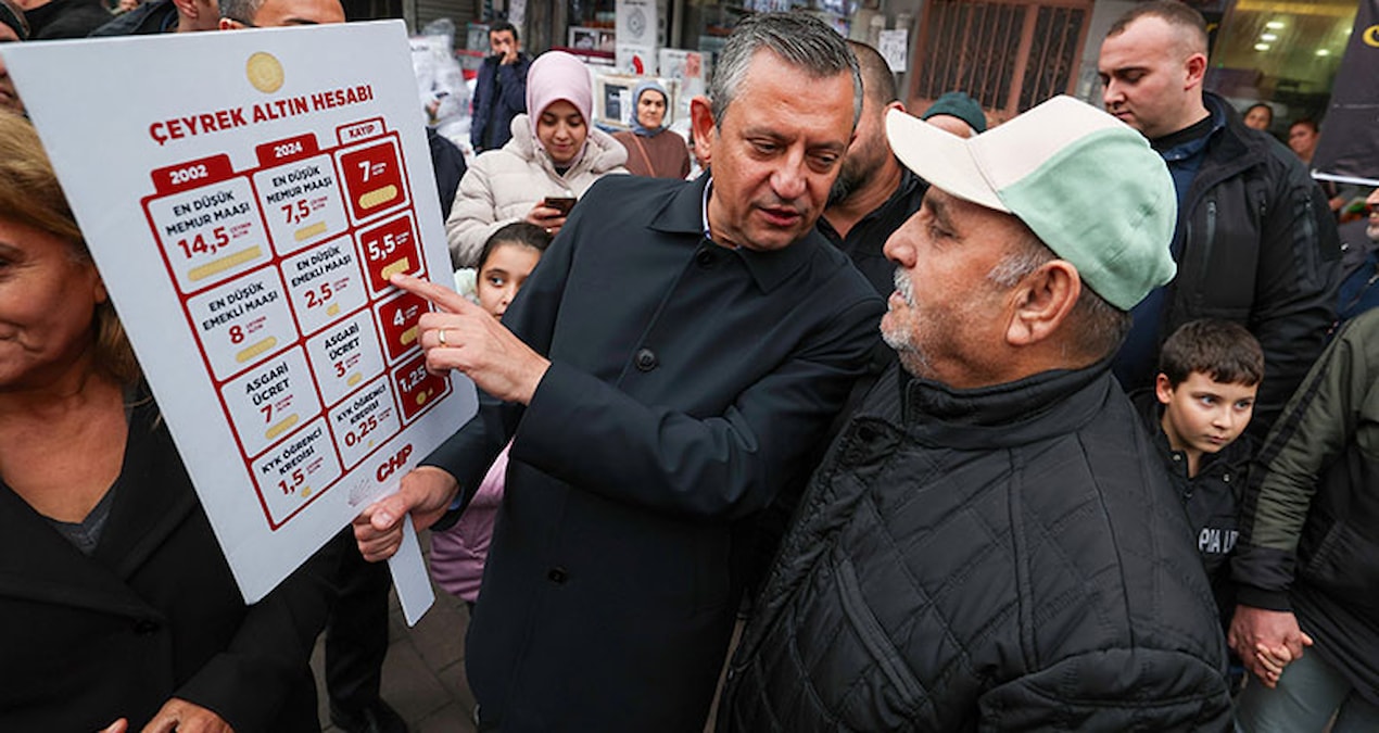 Özgür Özel’den pazarcı esnafına ziyaret: Önlük taktı, satış yaptı